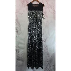 BCBG Dress Womens Medium Black Maxi Sequin Long Stretch Knit Gladys MSRP $368